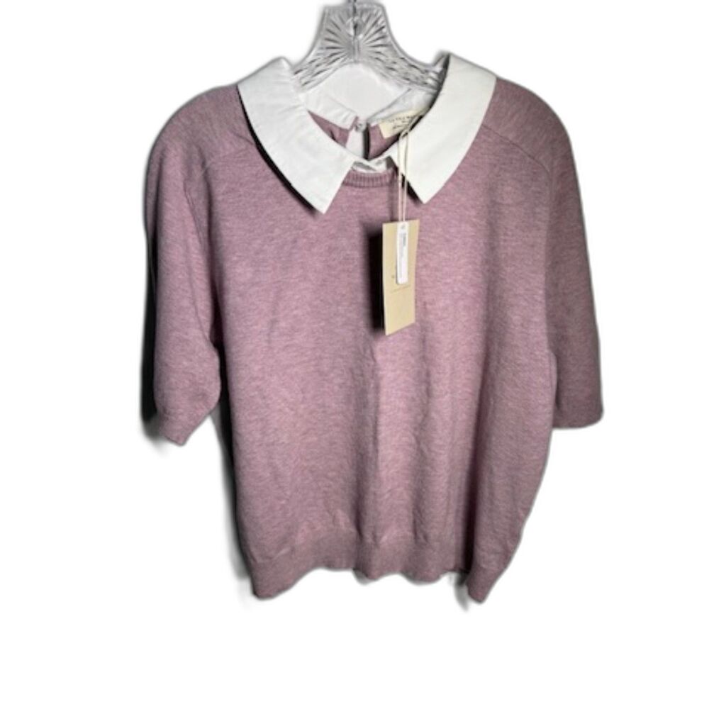 La Vila Milano Women XL Mauve Collared Twofer Sweater Preppy Short Sleeve